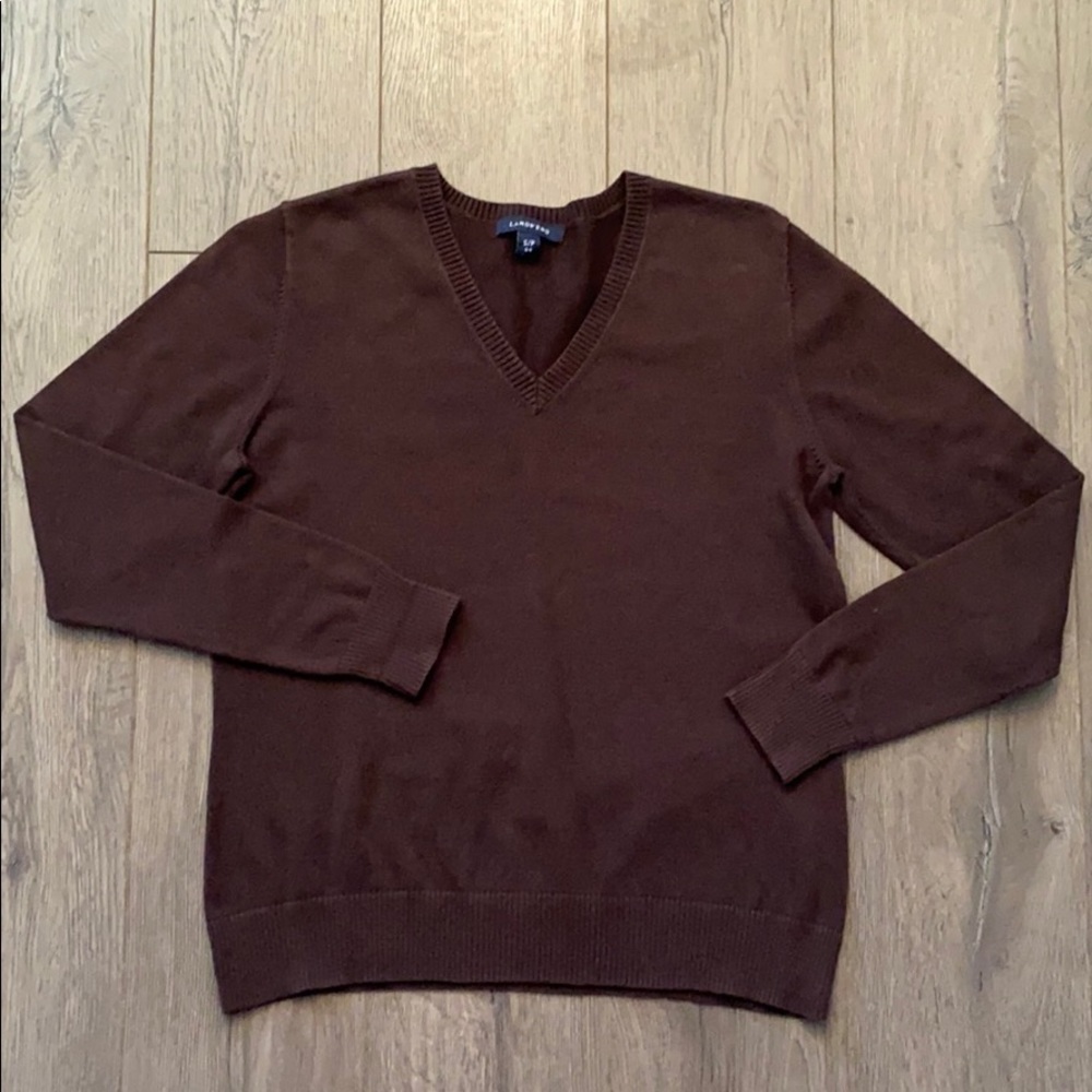 Lands' End Brown Pima Cotton V-Neck Sweater